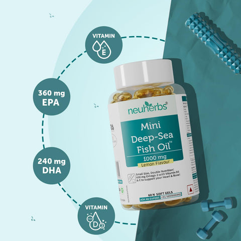 Neuherbs Mini Deep Sea Fish Oil Omega 3 Capsule 1000Mg- 60 Softgels