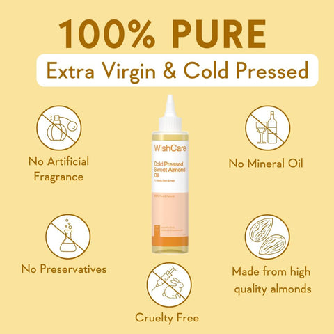 WishCare Sweet Almond Oil - Pure Cold Pressed for Hair & Skin - 200ml - Image 4