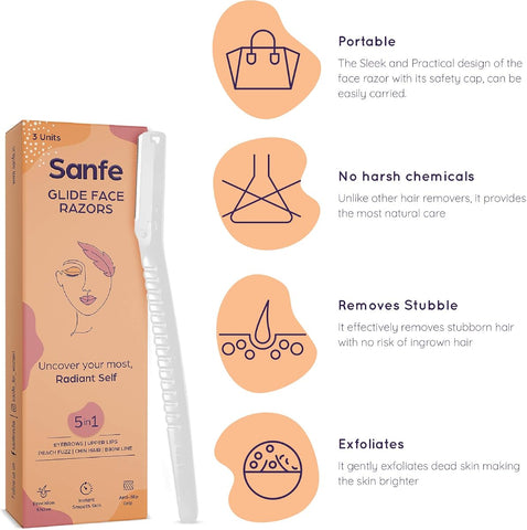 Sanfe Glide Face Razor - Stainless Steel Blade, Pain-Free Facial Hair Removal, 3 Units - Image 3