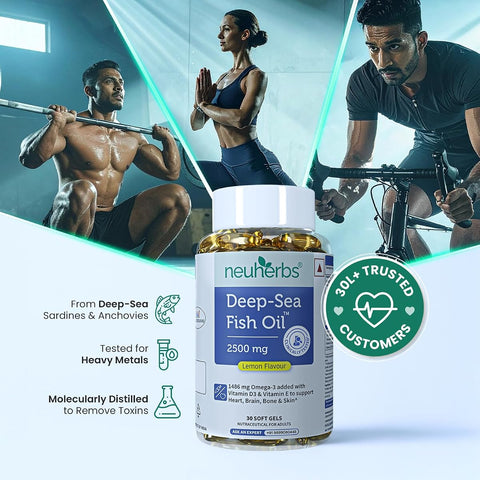 Neuherbs Omega 3 Fish Oil Softgels - Triple Strength 2500 mg Lemon Flavour, 30 Count - Image 3