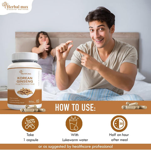 Herbal Max Korean Ginseng Supplement - 800mg - 60 Veg Capsules - Image 4