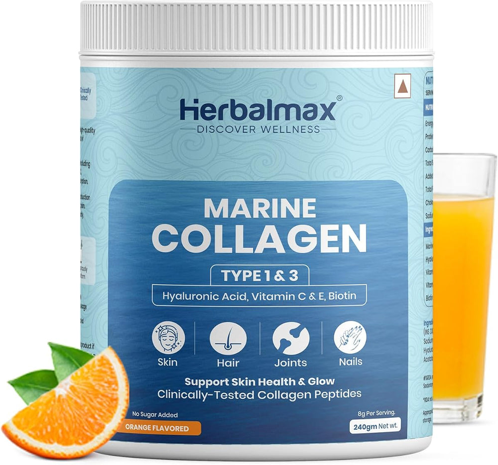 Herbal Max Marine Collagen Powder with Hyaluronic Acid, Vitamins C & E, Biotin - 240g