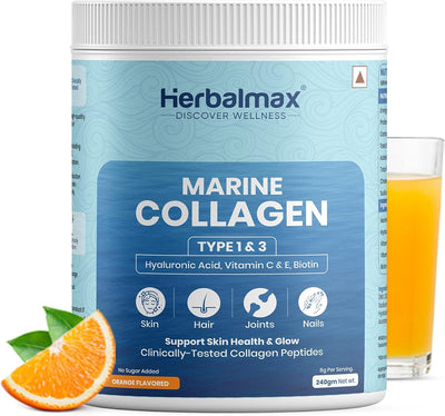 Herbal Max Marine Collagen Powder with Hyaluronic Acid, Vitamins C & E, Biotin - 240g