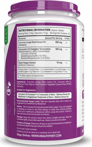 HealthyHey Curcumin with Bioperine - Organic Turmeric, 1310mg, 90 Veg Capsules - Image 7