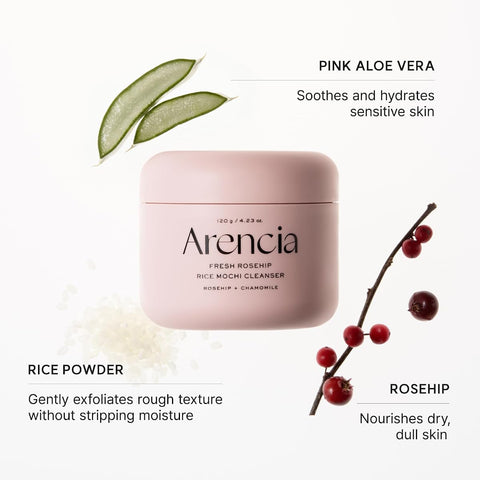 Arencia Fresh Rosehip Brightening Rice Mochi Face Cleanser - Exfoliating & Moisturising - 120g - Image 5