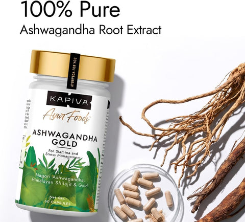 Kapiva Ashwagandha Gold Capsules - Ayurvedic Blend with Gold & Shilajit - 60 Capsules - Image 2