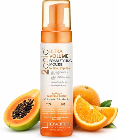 Giovanni 2Chic Ultra Volume Foam Styling Mousse with Papaya & Tangerine – 198g