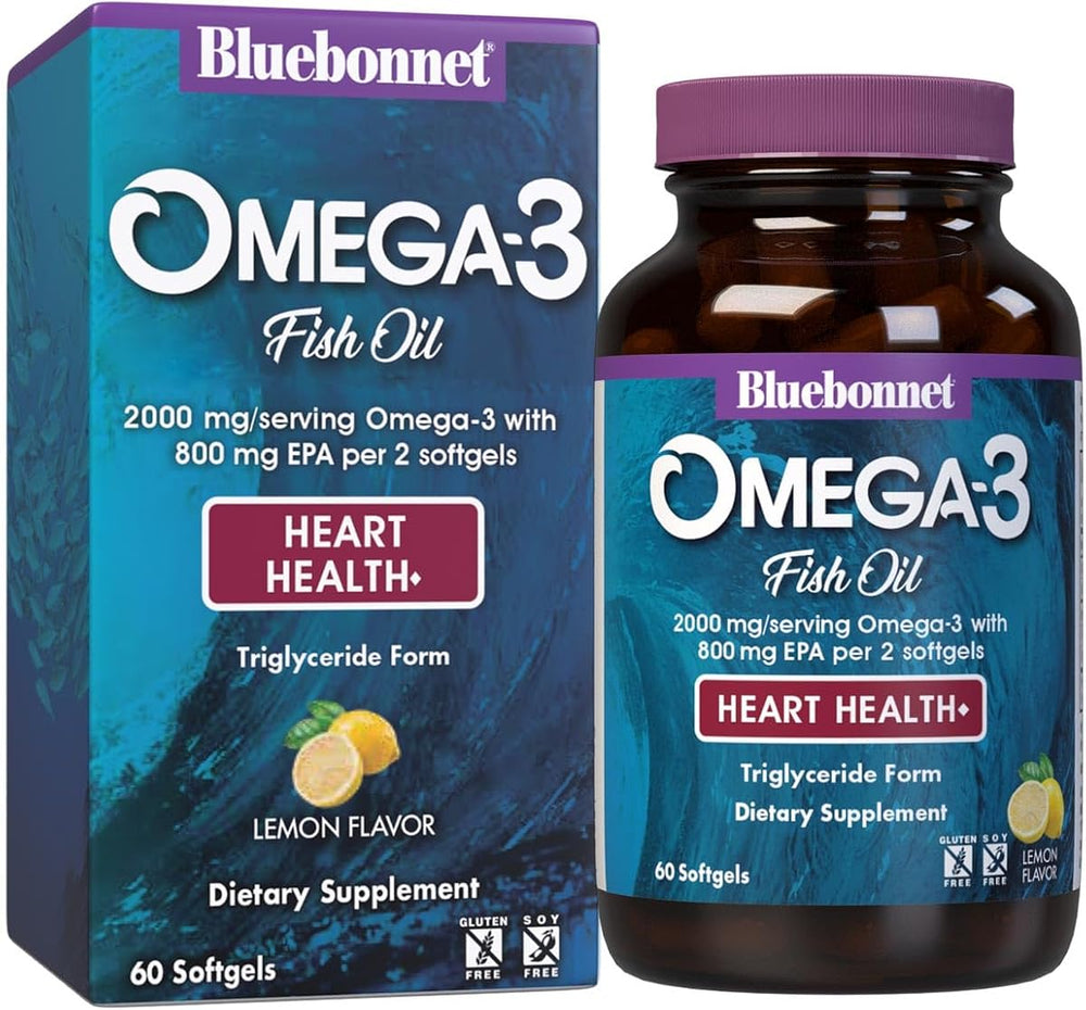 BlueBonnet Nutrition Omega-3 Heart Formula - DHA 600 mg EPA 800 mg, 60 Softgels