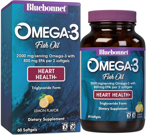 BlueBonnet Nutrition Omega-3 Heart Formula - DHA 600 mg EPA 800 mg, 60 Softgels
