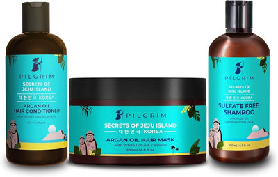 Pilgrim Jeju Hair Care Trio - Volcanic Lava Ash Sulfate-Free Shampoo & Argan Oil Conditioner, 200ml