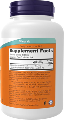 NOW Foods Magnesium Glycinate - Chelated for Absorption, 100 mg, 180 Tablets - Image 2