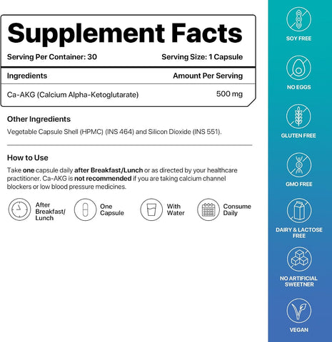 Decodeage Calcium Alpha-Ketoglutarate (Ca-AKG) Capsules - 30 Capsules - Image 3