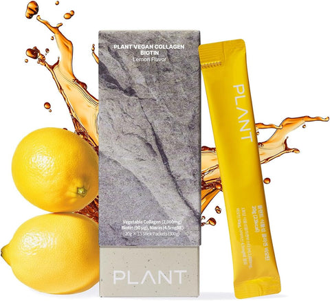 PLANT Vegan Liquid Collagen + Biotin - Lemon Flavour, 15 Sachets
