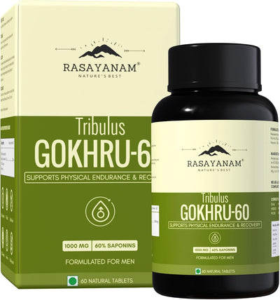 Rasayanam Tribulas Gokhru Tablets - High Saponins 1000mg, 60 Count