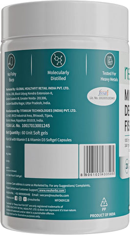 Neuherbs Mini Deep Sea Fish Oil Omega 3 with Lemon Flavour - 1000mg, 60 Softgels - Image 8