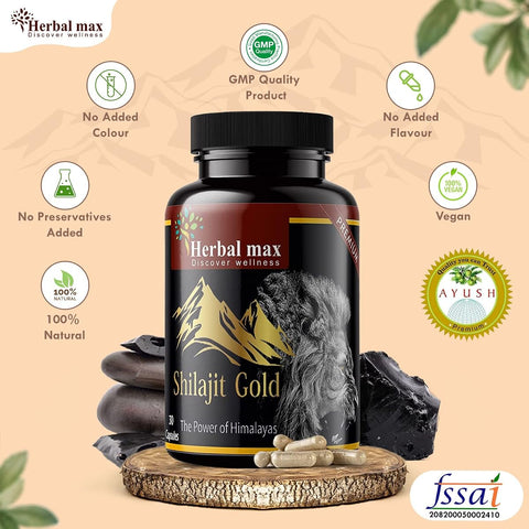Herbal Max Herbal & Ayurvedic Shilajit Gold Extract Capsules - 800mg, 30 Count, Pack of 3 - Image 4