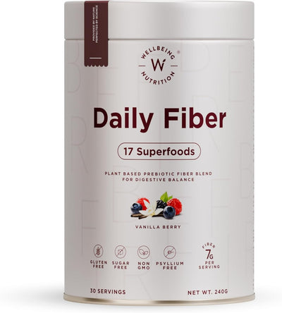 Wellbeing Nutrition Daily Fiber Powder - Organic Prebiotic Vanilla Berry, 240g