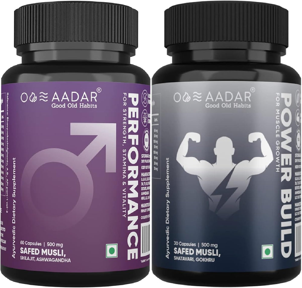 Aadar Performance & Power Build Capsules - Ayurvedic Muscle Growth, 60 & 30 Pack
