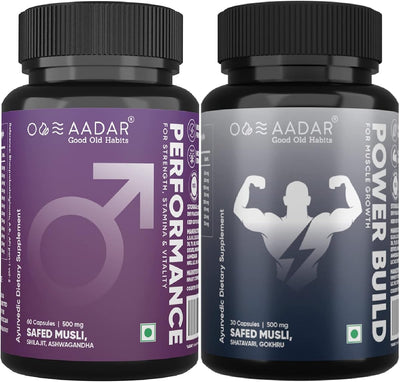 Aadar Performance & Power Build Capsules - Ayurvedic Muscle Growth, 60 & 30 Pack
