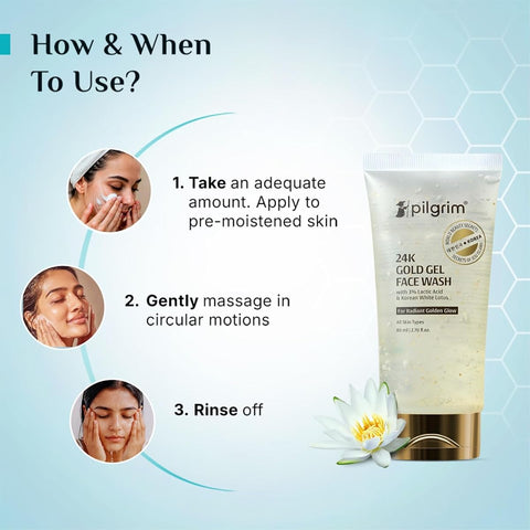 Pilgrim 24K Gold Gel Face Wash with Korean White Lotus & Lactic Acid - 80ml - Image 6