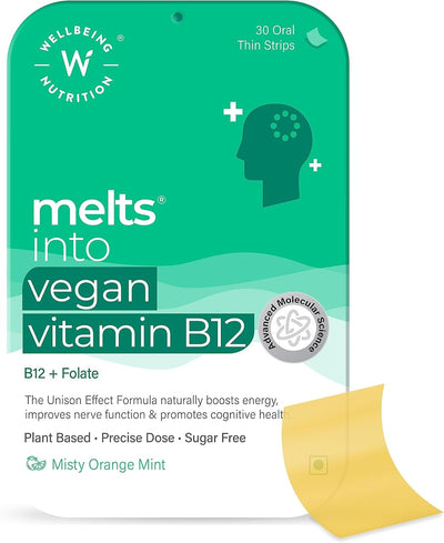 Wellbeing Nutrition Vegan Vitamin B12 Oral Thin Strips - Methylcobalamin & CurcuWIN, 30 Strips