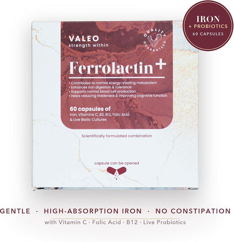 Valeo Ferrolactin+ Gentle Iron Supplement with Vitamin C & Probiotics - 60 Capsules - Image 2