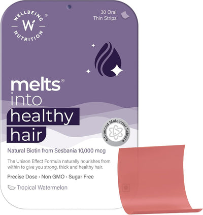 Wellbeing Nutrition Healthy Hair Vitamin - Plant Based Biotin, 30 Oral Strips