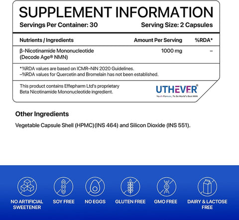 Decodeage Uthever NAD+ Capsules - 1000mg NMN, 60 Count - Image 6