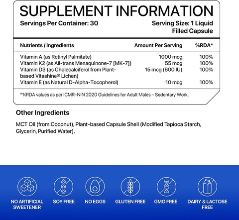 Decodeage DAKE Multivitamin - D3, K2 MK-7, A & E - 30 Capsules - Image 6
