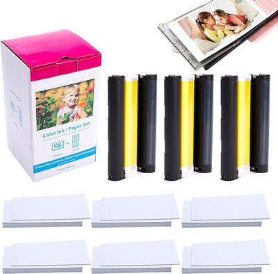 Label Kingdom Cp1500 Cp1300 Ink And Paper Compatible With Canon Selphy Kp-108In Ink And Paper Set 3 Color Cartridges And 108 Sheets 4X6 For Canon Selphy Cp1500 Cp1300 Cp1200 Cp820 Photo Printer
