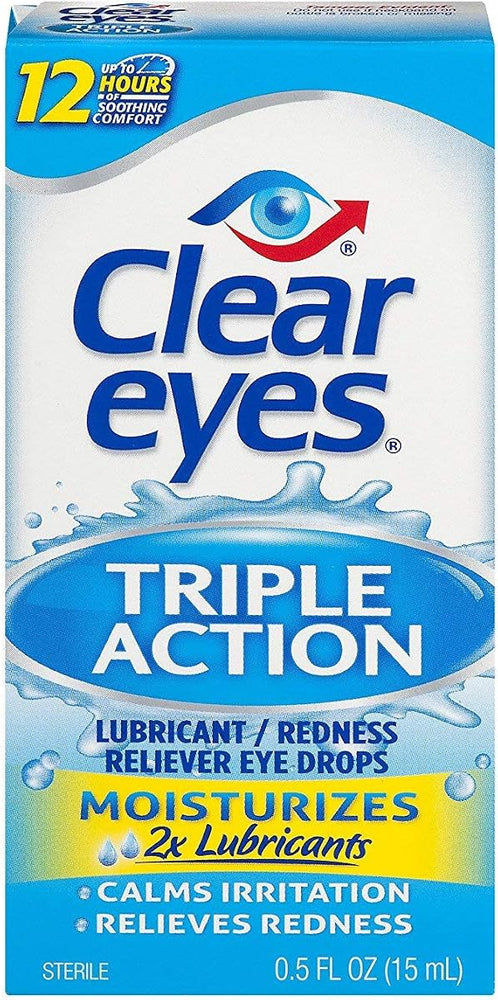 Clear Eyes Triple Action Relief Eye Drops - Lubricant, 15ml