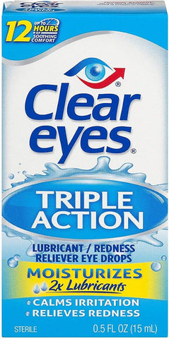 Clear Eyes Triple Action Relief Eye Drops - Lubricant, 15ml