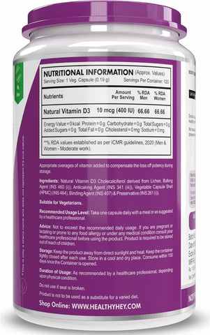 HealthyHey Vegan Vitamin D3 Capsules - Plant-Based, Non-GMO, 400 IU, 120 Count - Image 7