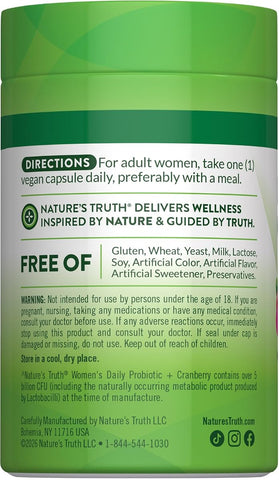 Nature's Truth Women's Probiotics with Cranberry - 40 Vegetarian Capsules, 5 Billion CFUs - Image 7