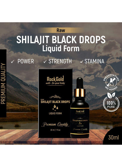 ROCK GOLD Pure & Natural Himalayan Original Raw Shilajit Liquid Black Drops Helps in Stamina, Gym, Bodybuilding For Men & Women - 30ML