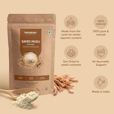Herbal Max Safed Musli Powder - Organic Herbal Supplement - 100g - Image 3