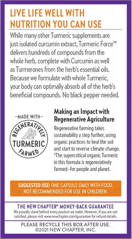 New Chapter Herbal & Ayurvedic Turmeric Force - 30 Vegetarian Capsules - Image 7
