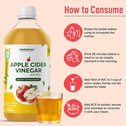 Herbal Max Unfiltered Apple Cider Vinegar - Raw, With The Mother - 450mL - Image 6
