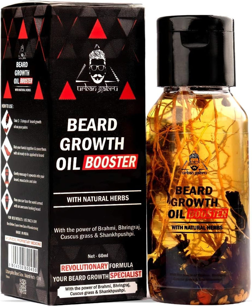 Urban Gabru Beard Booster Growth Oil - Natural Herbs & Jadibuti, Paraben-Free - 60 ml