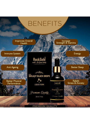 ROCK GOLD Pure & Natural Himalayan Original Raw Shilajit Liquid Black Drops Helps in Stamina, Gym, Bodybuilding For Men & Women - 30ML