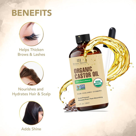 Botanic Hearth Castor Oil | Usda |100% Pure & Hexane Free | Cold Pressed | Growth For Eyelashes, Eyebrows, Hair | With Eyebrow & Eyelash Brush | 60 Ml | Visit The Botanic Hearth Store
