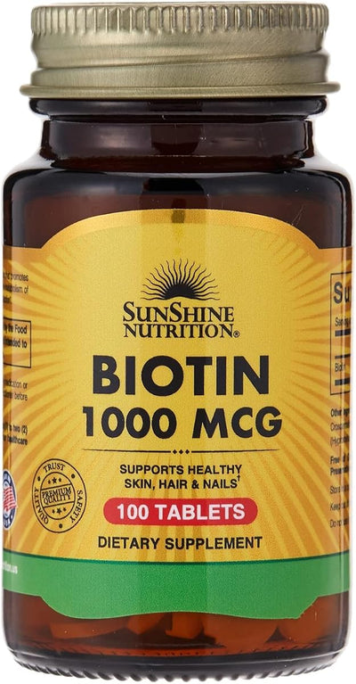Sunshine Nutrition Biotin 1000 Mcg Tablets - 100 Count