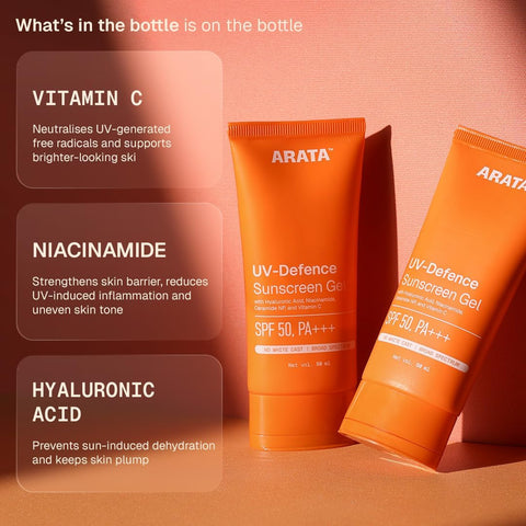 Arata SPF 50+ PA+++ Sunscreen Gel - Ultra Light, Water-Based, 50 ml - Image 4
