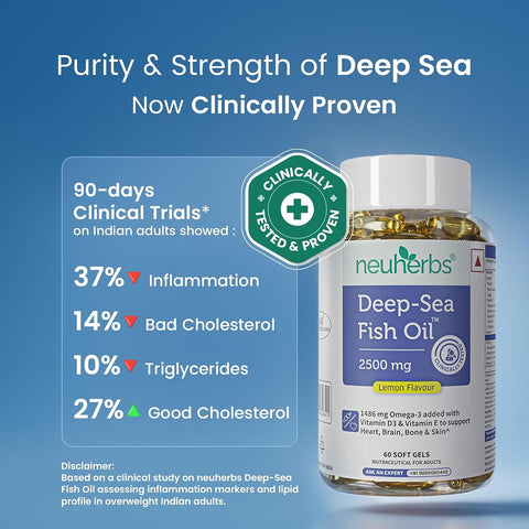 Neuherbs Deep Sea Fish Oil Softgels - Omega 3, Triple Strength 2500 Mg, Lemon Flavour - 60 Count - Image 3