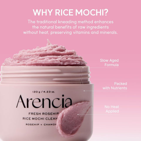 Arencia Fresh Rosehip Brightening Rice Mochi Face Cleanser - Exfoliating & Moisturising - 120g - Image 6