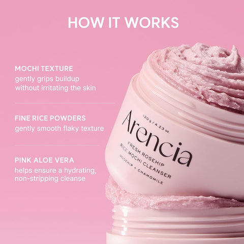 Arencia Fresh Rosehip Brightening Rice Mochi Face Cleanser - Exfoliating & Moisturising - 120g - Image 4