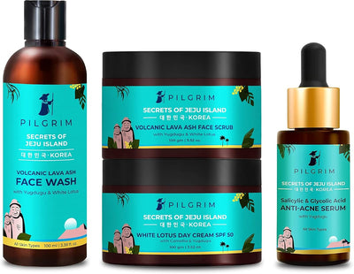 Pilgrim Reverse Pigmentation Combo Kit - Face Wash, Scrub & Cream SPF 50, Anti-Acne Serum