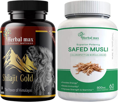Herbal Max Shilajit Gold & Safed Musli Capsules - 800 mg, 90 Count