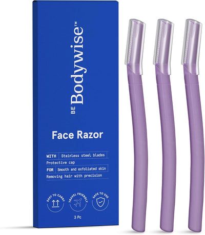 Be Bodywise Reusable Face Razor - Stainless Steel Blades, Firm Grip, Pack of 3