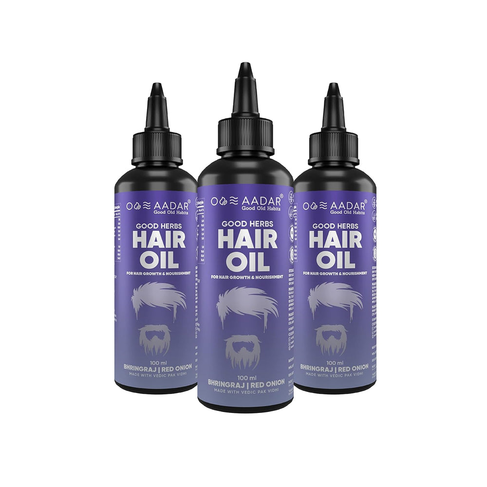 AADAR GOOD HERBS Hair Oil (Pack of 3 Supports Healthy Hair Red Onion Virgin Coconut made with vedic pak vidhi
